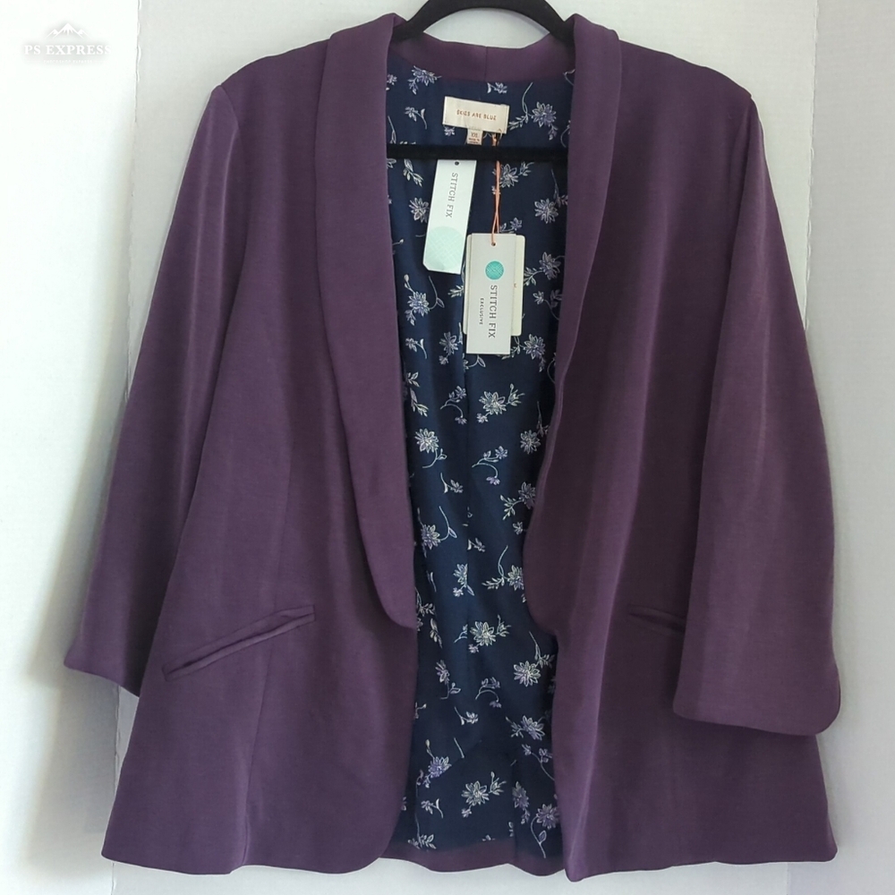 Skies are Blue Dark Purple Hannah Modal Scuba Lined Blazer Size XXL NWT